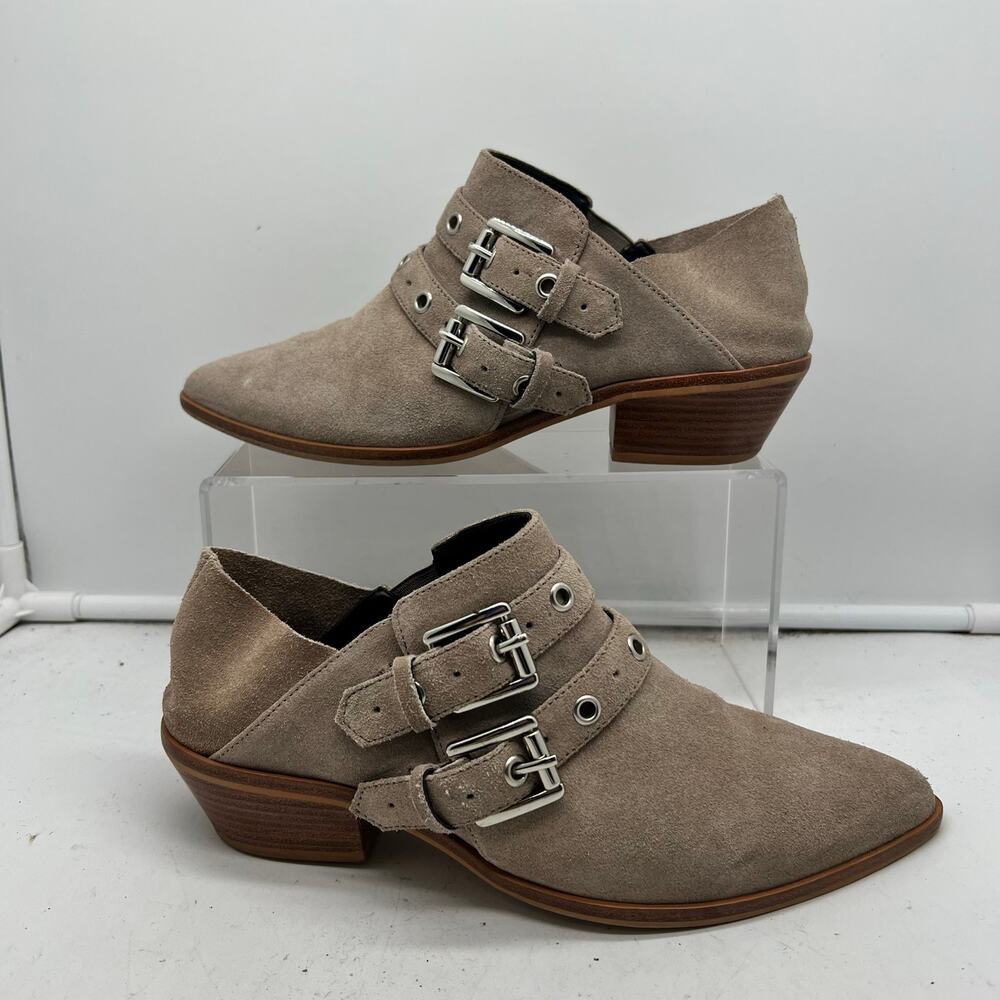 Rebecca Minkoff Bootie Womens 8.5 Low Heel Ankle Boots Moto Suede Light Brown